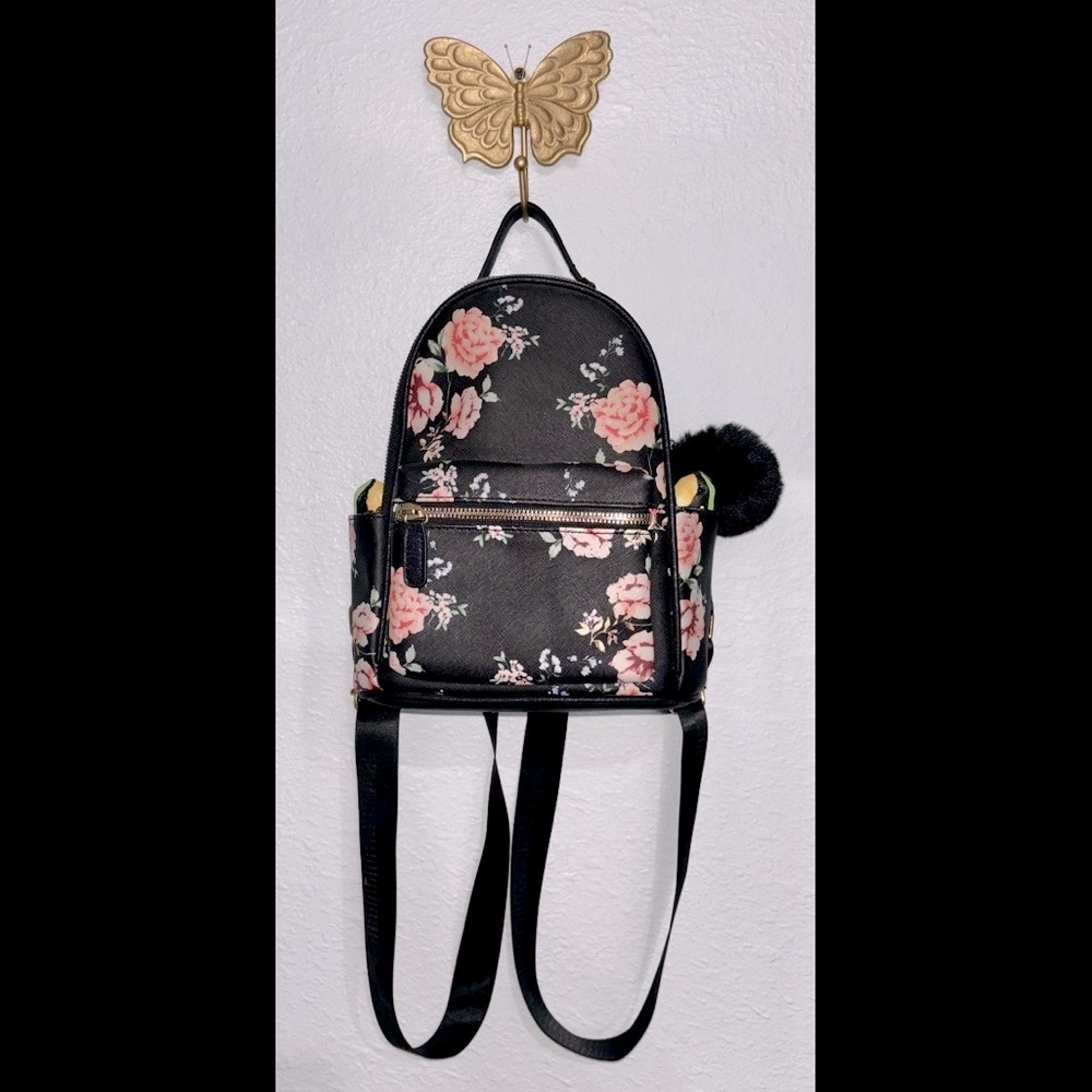 Black Mini LD Backpack with Pink Flowers
